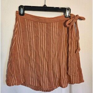 American Eagle Wrap Skirt Women’s Small Rust Orange Striped Tie Waist Mini Skirt